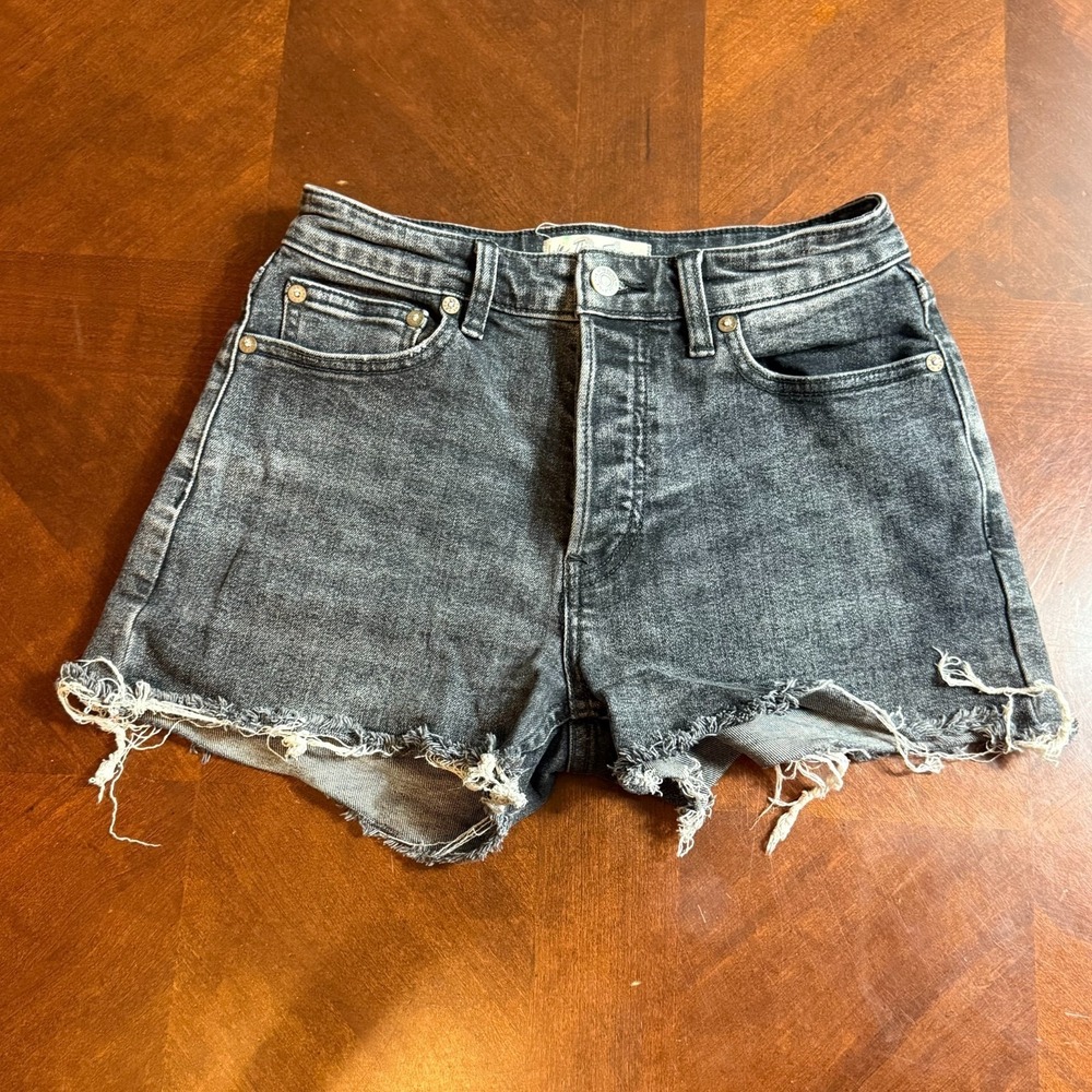 We The Free Womens‎ High Rise Black Denim Cutoff Shorts Raw Hem
